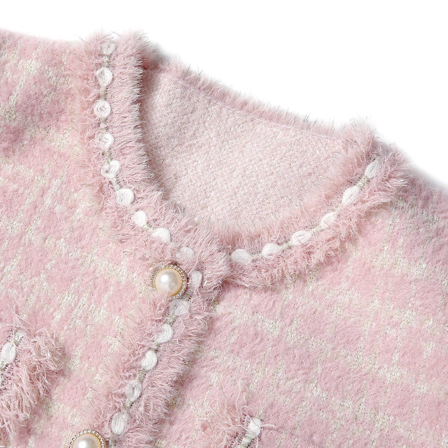 PEACH ACCESSORIES -  Fringed Hem and Cuffs Cardigan with Pearly Buttons SD187: Black