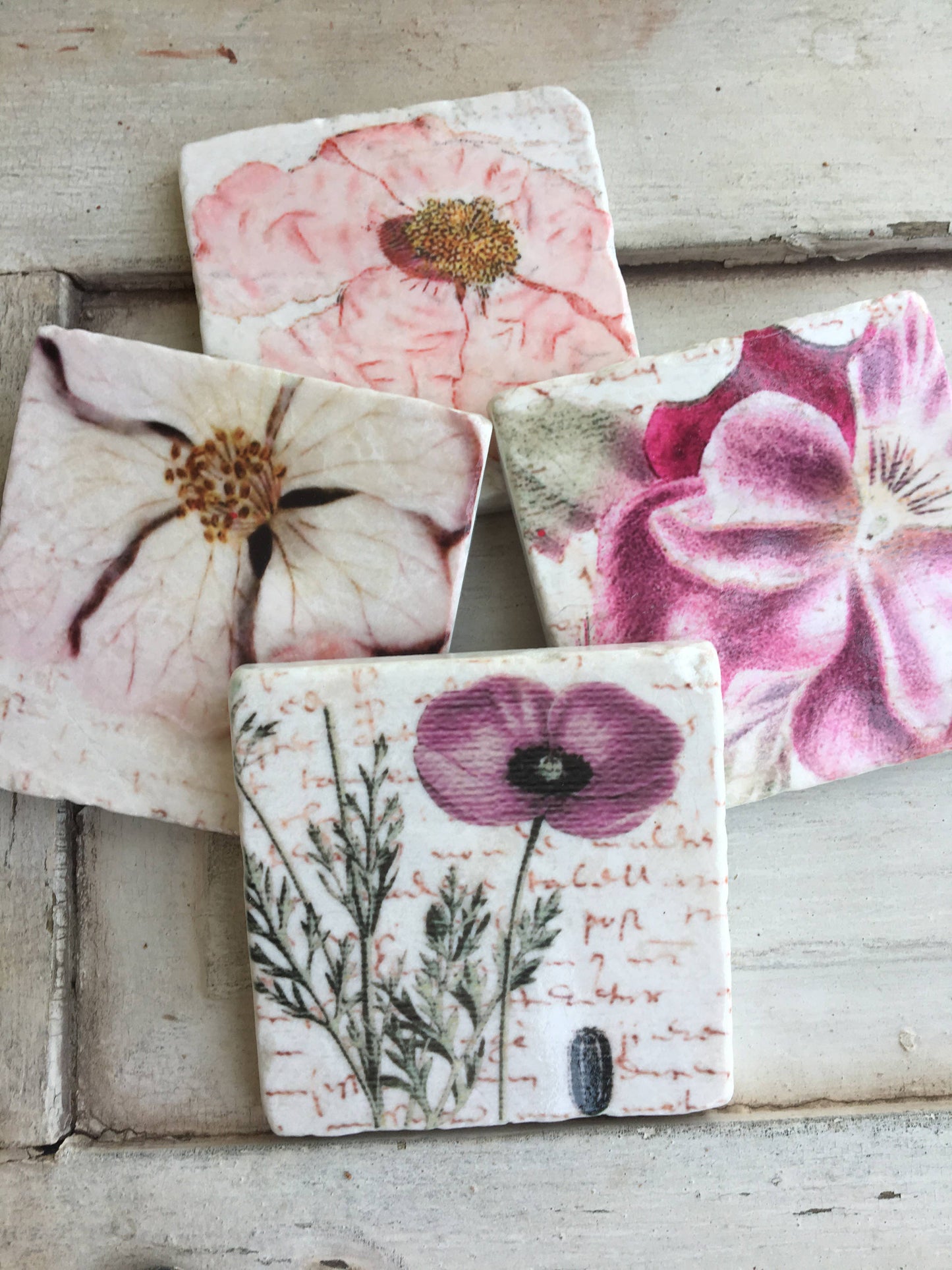 The Painted Lily - Soft Pink Floral stone coasters - case of 4