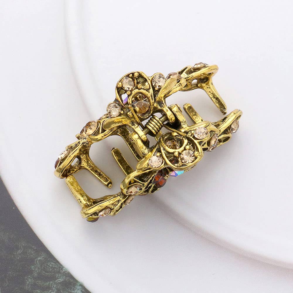 Sensibling Corp. - Stone Embellished Flower Accented Hair Claw Clip: Lt Col Topaz
