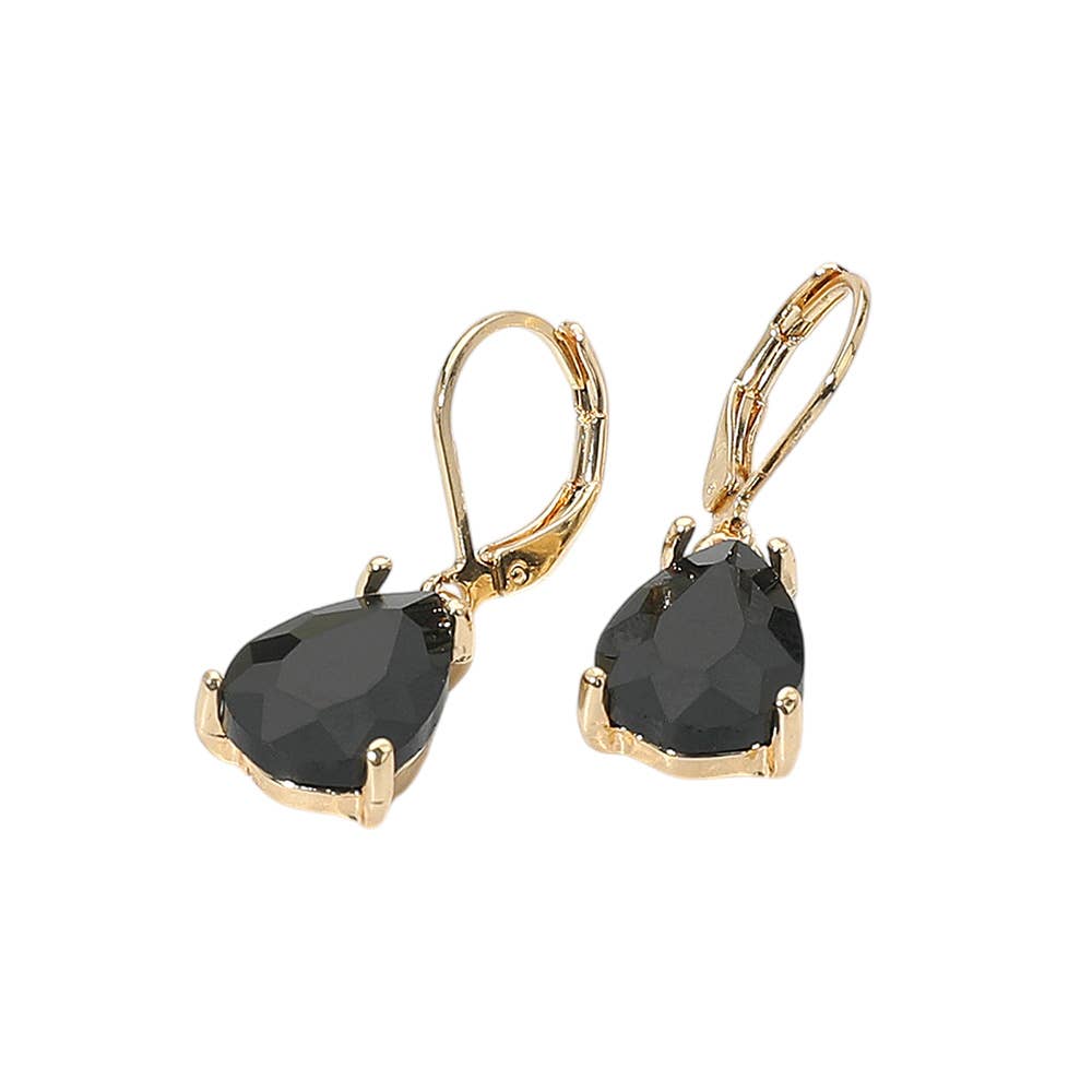 Sensibling Corp. - Teardrop Glass Stone Drop Dangle Earrings: Black