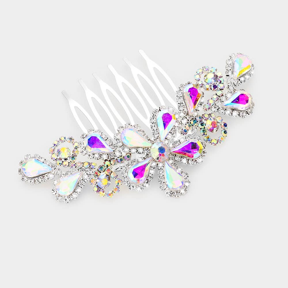 Sensibling Corp. - Teardrop Stone Flower Leaf Hair Comb: AB,Gold