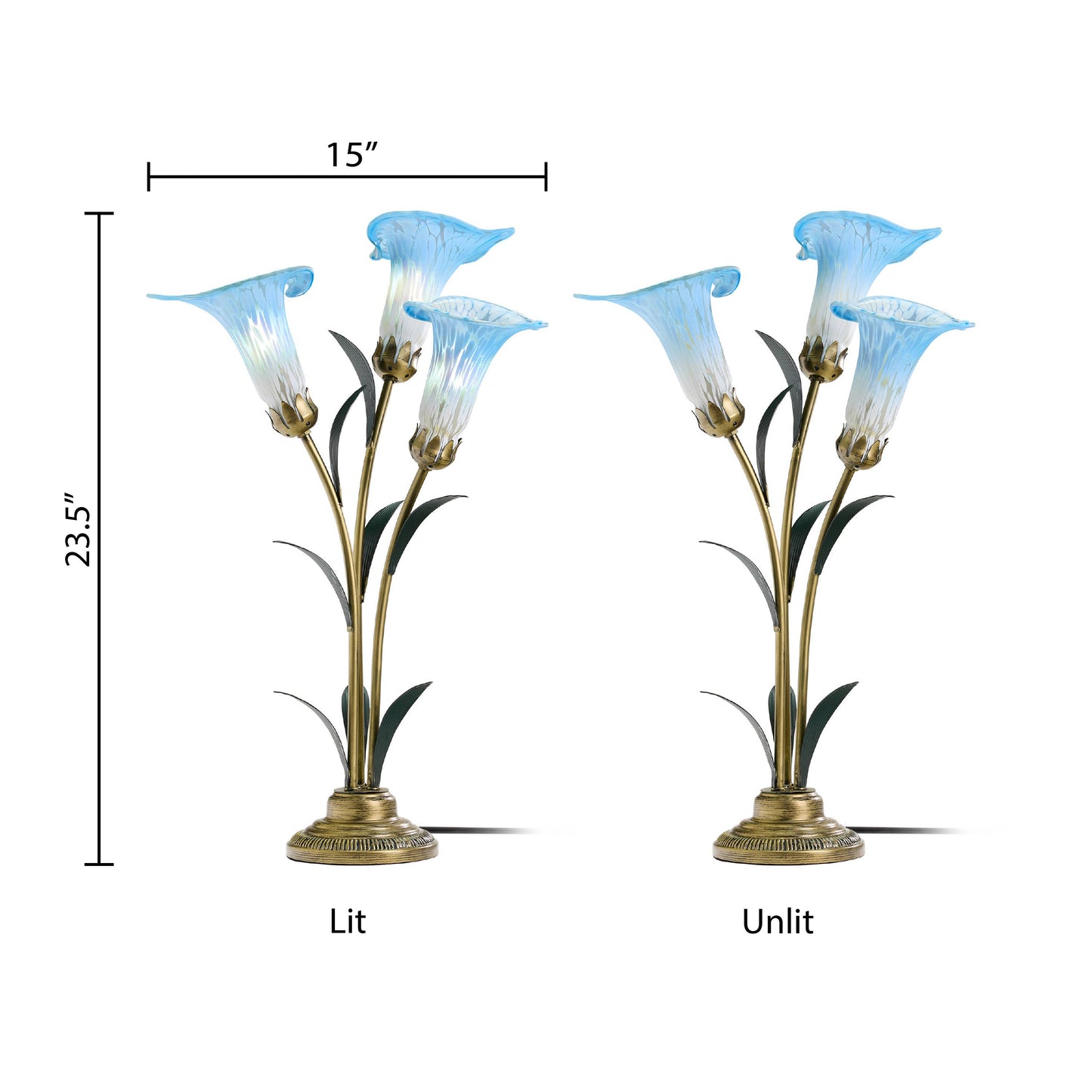 River of Goods - 23.5"H Blue 3 Shade Handblown Glass Calla Lily Table Lamp