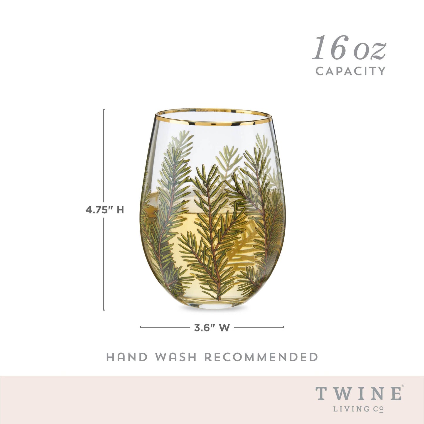 Twine - Gold-Rimmed Woodland Stemless Wine Glasses - Set of 2