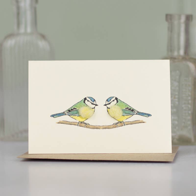 Papersheep UK - Mini Bluetits on a Branch card| hand finised with wool