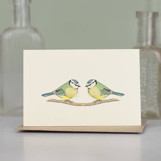 Papersheep UK - Mini Bluetits on a Branch card| hand finised with wool
