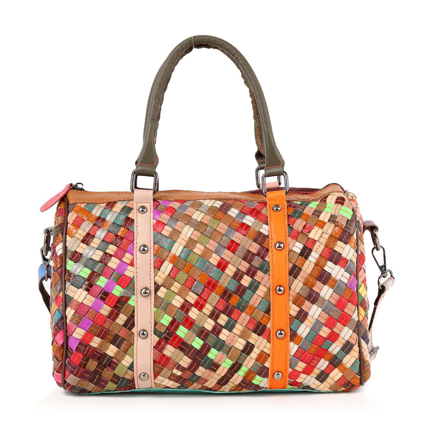 Handbag Express - Genuine Leather Woven Large Satchel: MultI