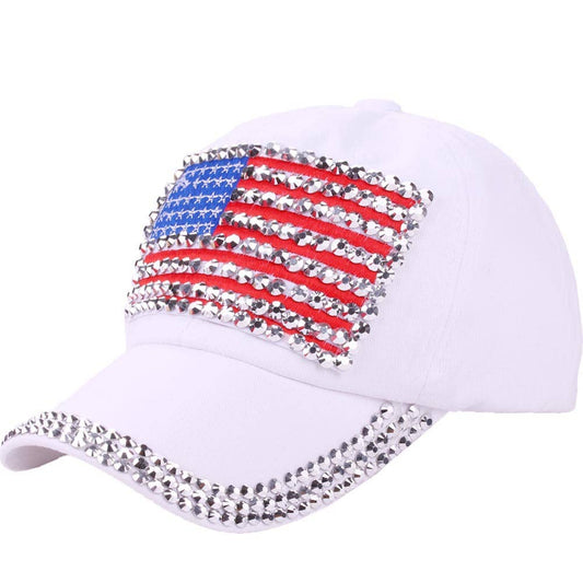MKS America - Fourth of July American flag denim baseball cap: White / M