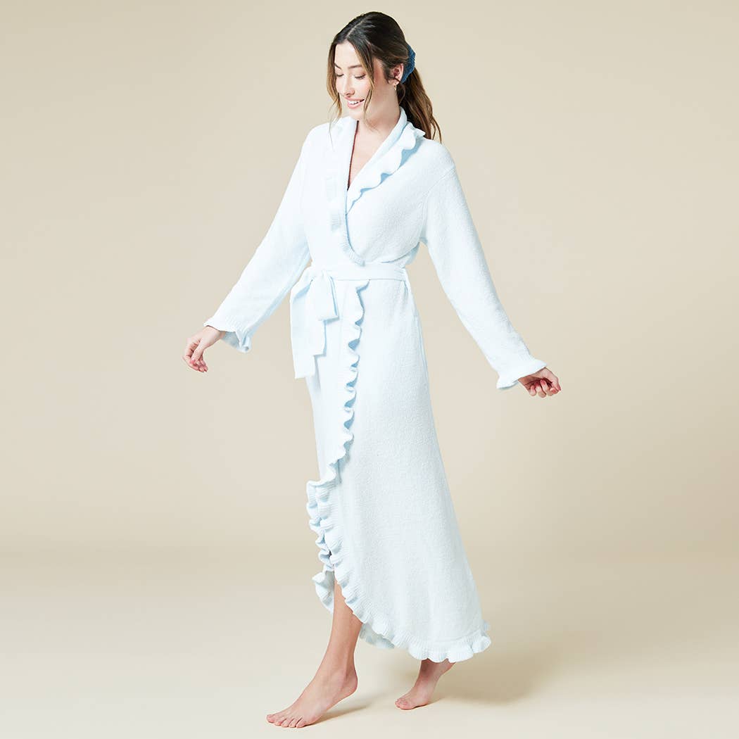 Softies - Women's Perfectly Draped 51" Ruffle Chenille Robe: Light Blue / XL