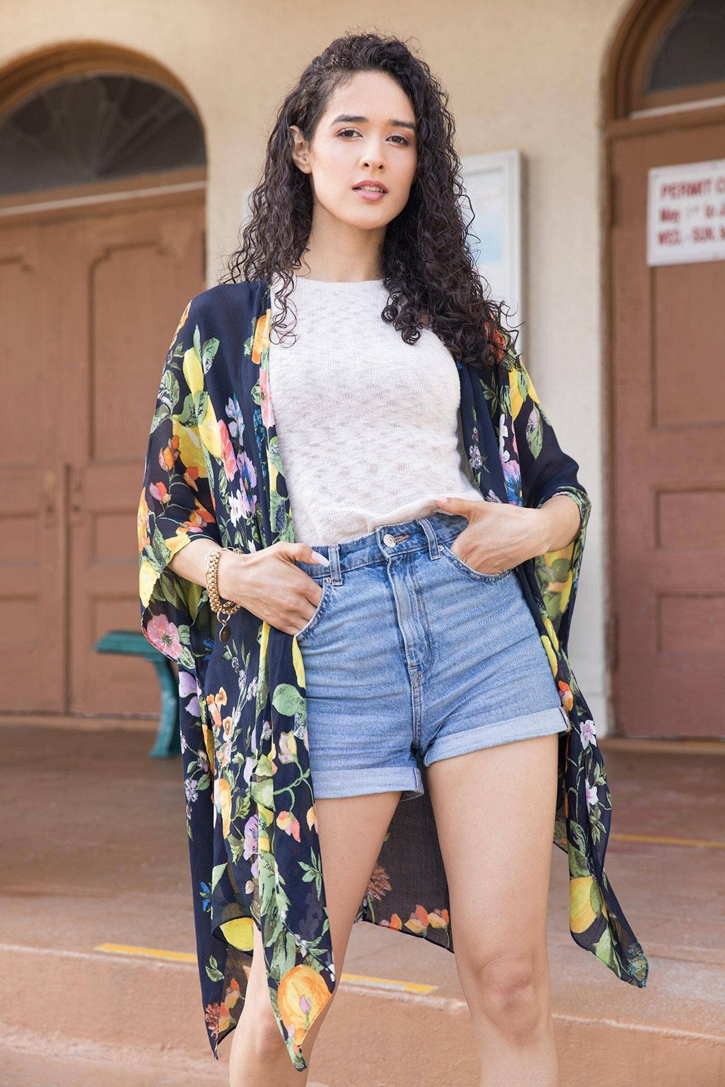 SAACHI - Citrus Garden Kimono: Navy