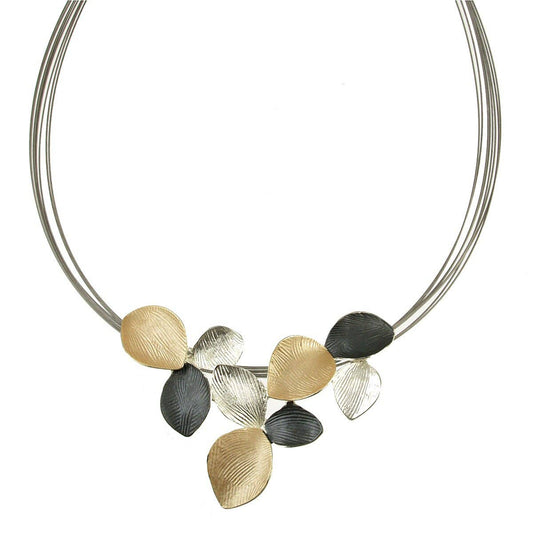 Origin Jewelry - Lily Leaf Necklace: Gold/Gray; Silver/Gray; Blues/White; 18": Gold