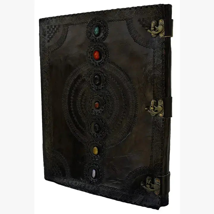 Tuzech Leather - Tuzech Handmade Vintage Seven Chakra Stone Embossed Diary: Brown / 10 x 7 inch / Unlined
