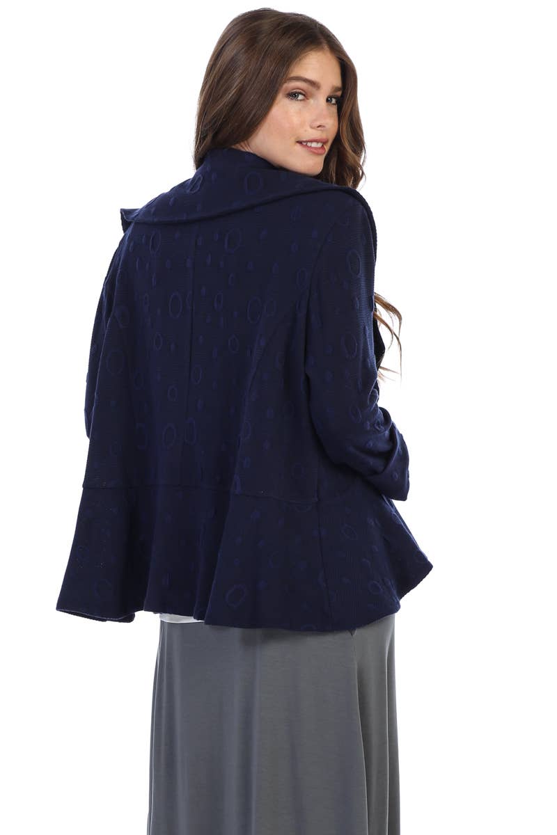 Focus Fashion - Flyaway Cardigan with Texture Wide Collar: NAVY / S