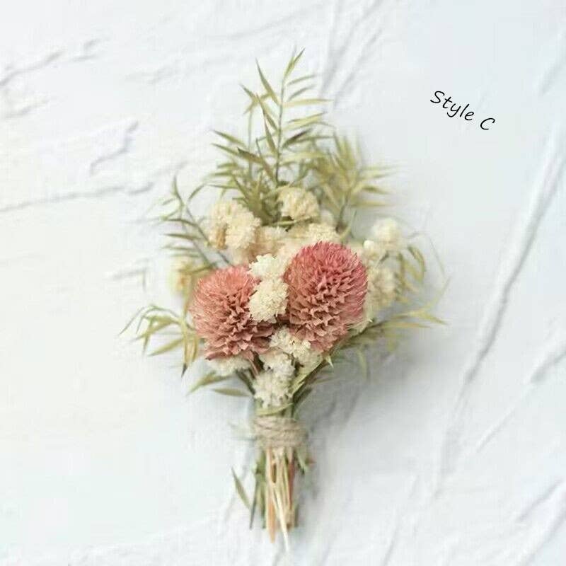Sweet Home Deco - Boho Greenery Mini Floral Bouquet, Dried Flower Boutonniere: Style F