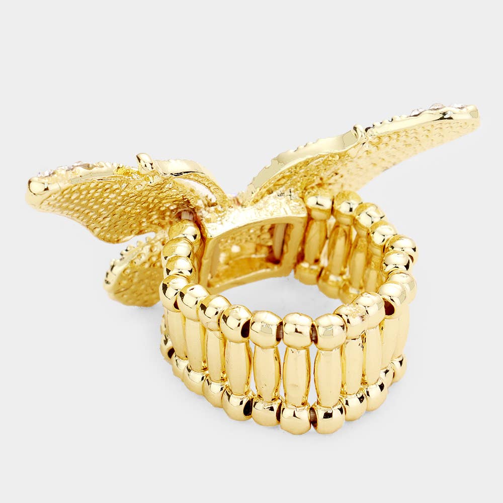 Sensibling Corp. - Crystal Pave Butterfly Stretch Ring: BZ