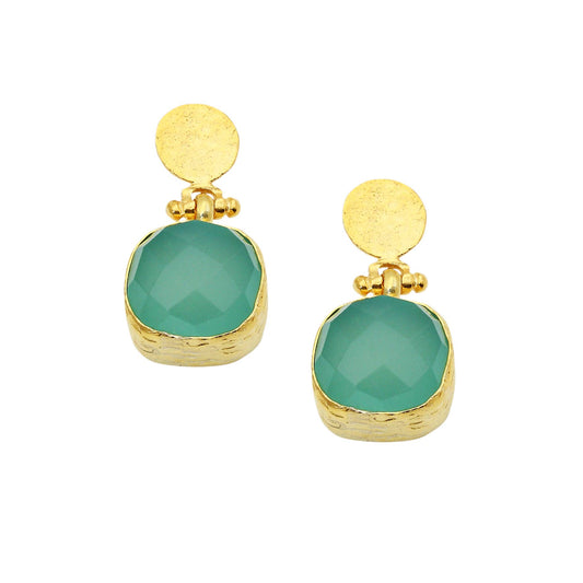 AJS Design Studio - Cushion Cut Aqua Chalcedony Post Earrings