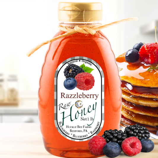 Huckle Bee Farms LLC - Razzleberry Infused Raw Honey: 1 lb Bottle