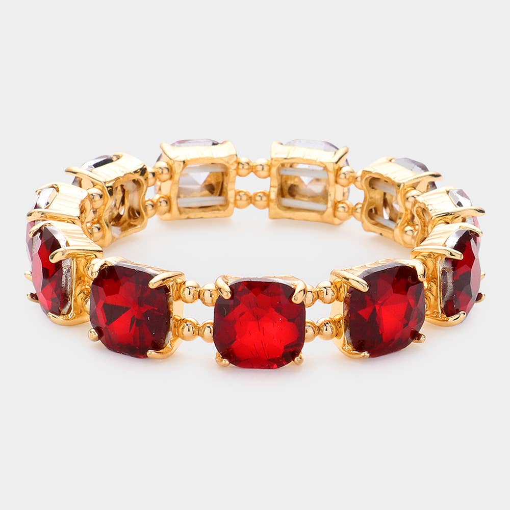 Sensibling Corp. - Cushion Square Stone Stretch Evening Bracelet: GOLD CLEAR