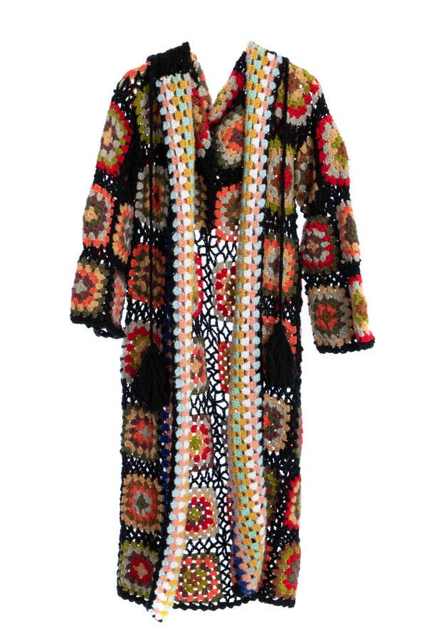 SAACHI - Hooded Granny Crochet Kimono: White