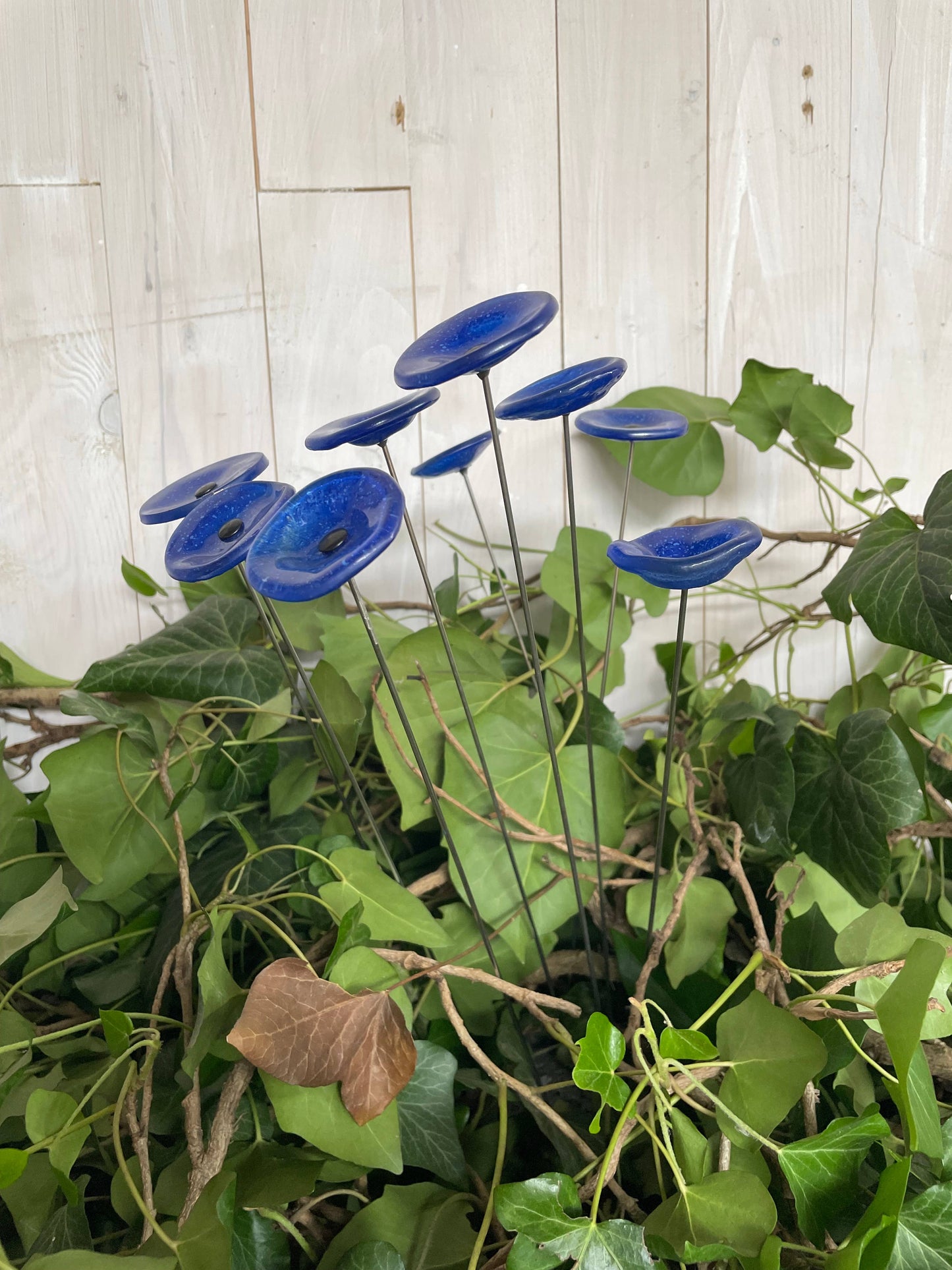 CARNEOL GLASS - Small Glass Flower For Inside In D.Blue-L.Blue