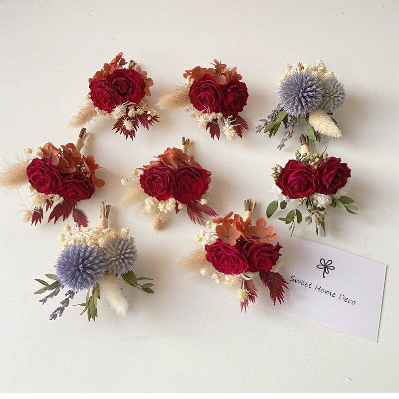 Sweet Home Deco - Boho Greenery Mini Floral Bouquet, Dried Flower Boutonniere: Style F