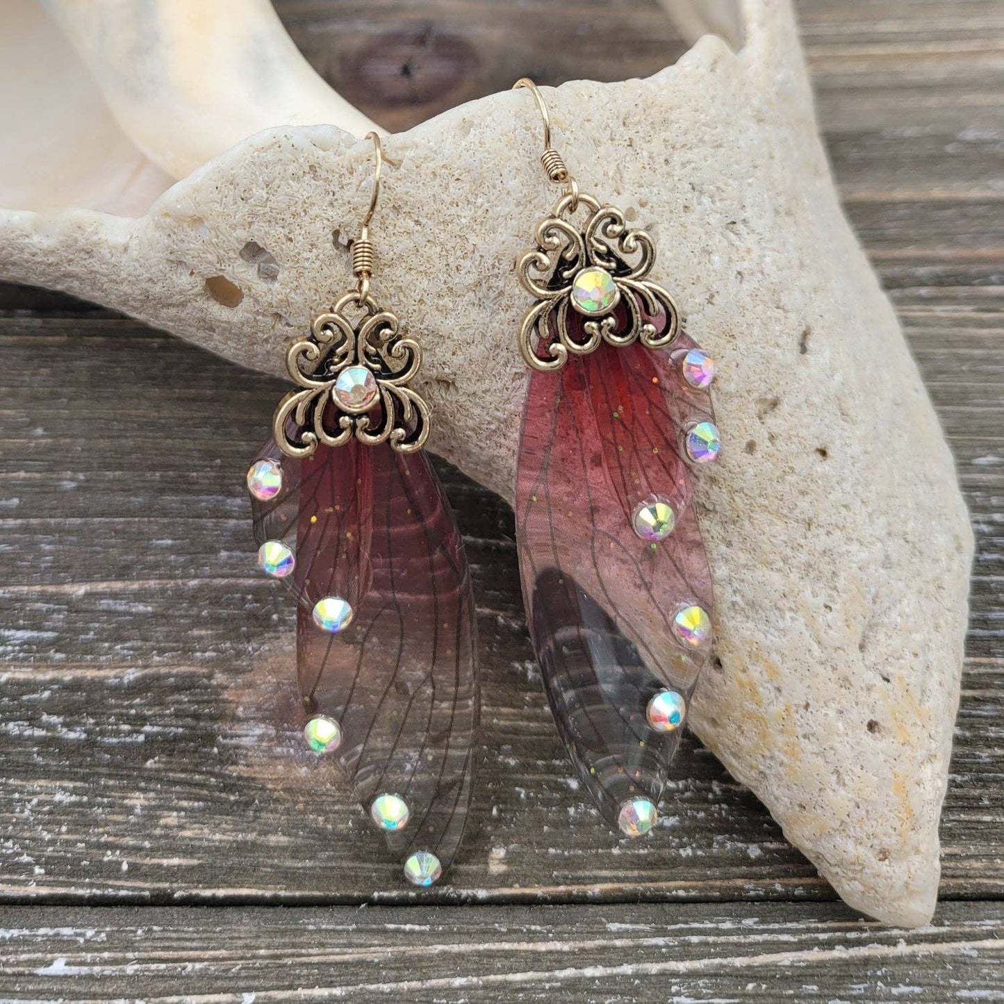 BESHEEK JEWELRY - BeSheek Antique Gold Red & Pink Resin Butterfly: Title