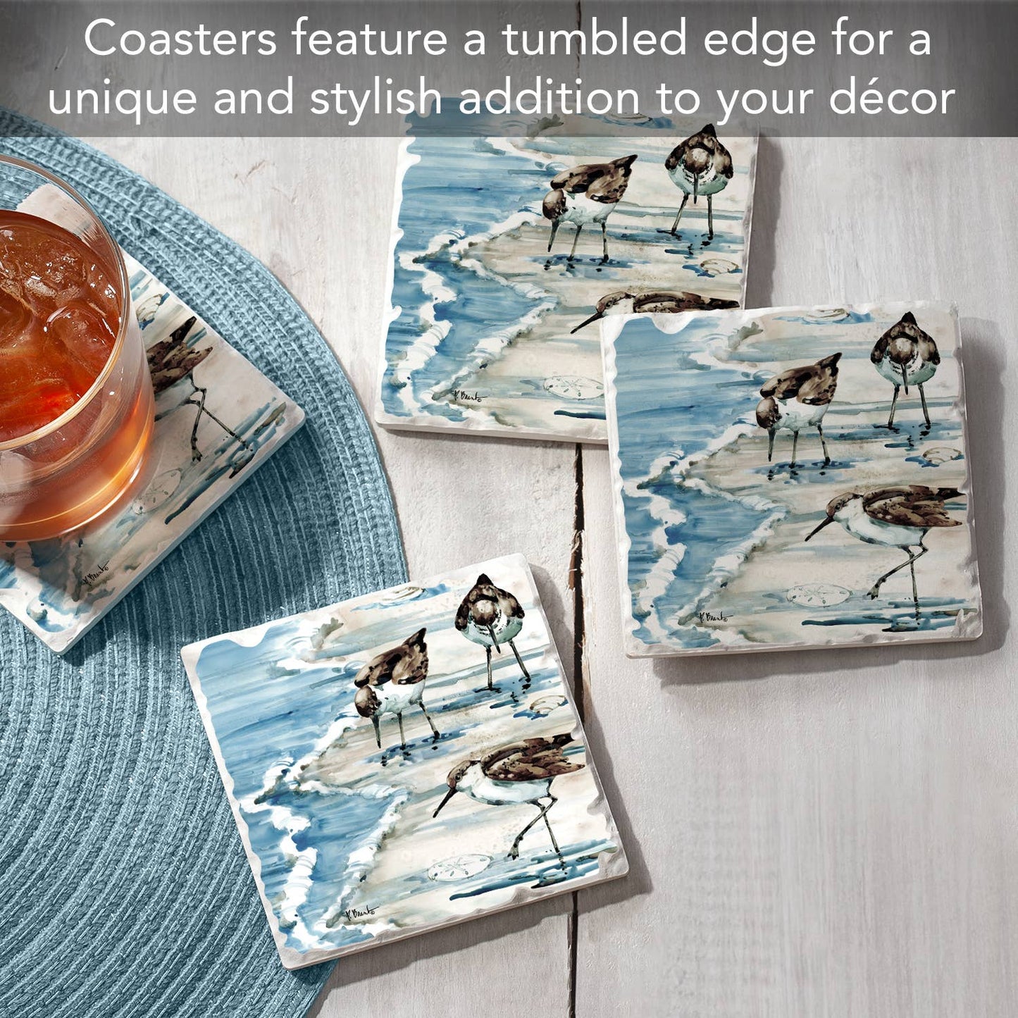 CounterArt/Highland Home/Thirstystone - "Rockhampton Sandpipers"  Tumbled Tile Coaster 4pk