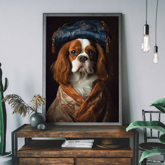 Ink & Drop - King Charles Spaniel Tan Dog Portrait Print: 11 ¾ x 15 ¾ in | 30x40 cm / Matte