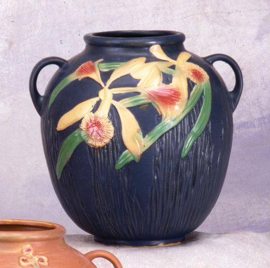AA Importing - Blue Roseville-Style Vase - Orchid