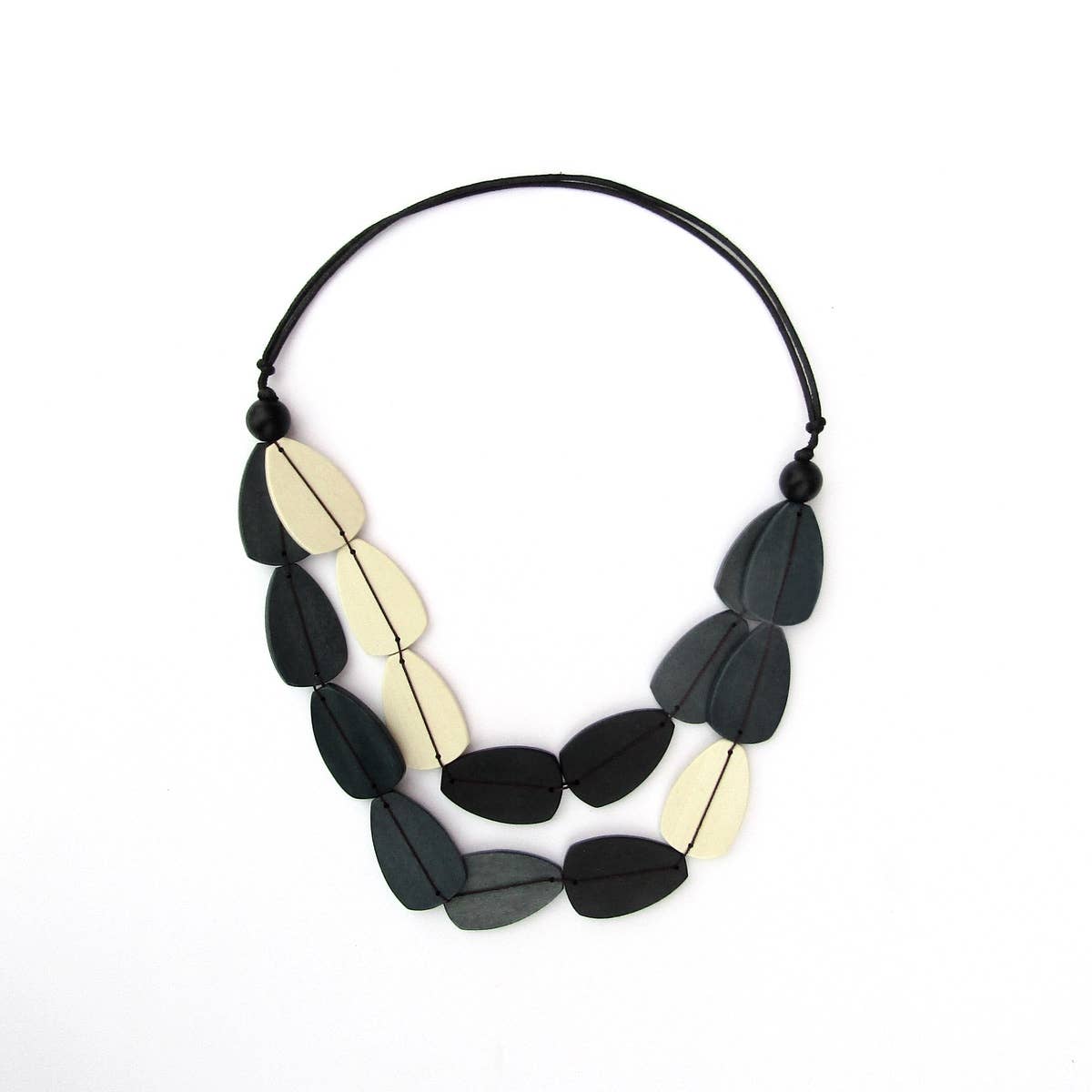 Katie and Company - Carolina ivory and gray wood bead necklace