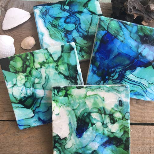 The Painted Lily - Ocean Blues stone coasters - case of 4