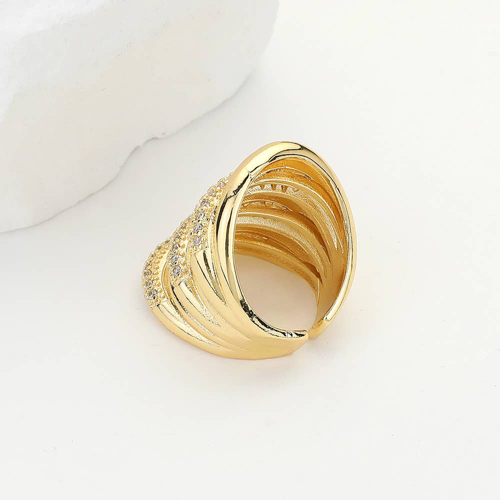 Wona Trading, Inc. - CZ Stone Paved Brass Metal Chunky Stack Ring