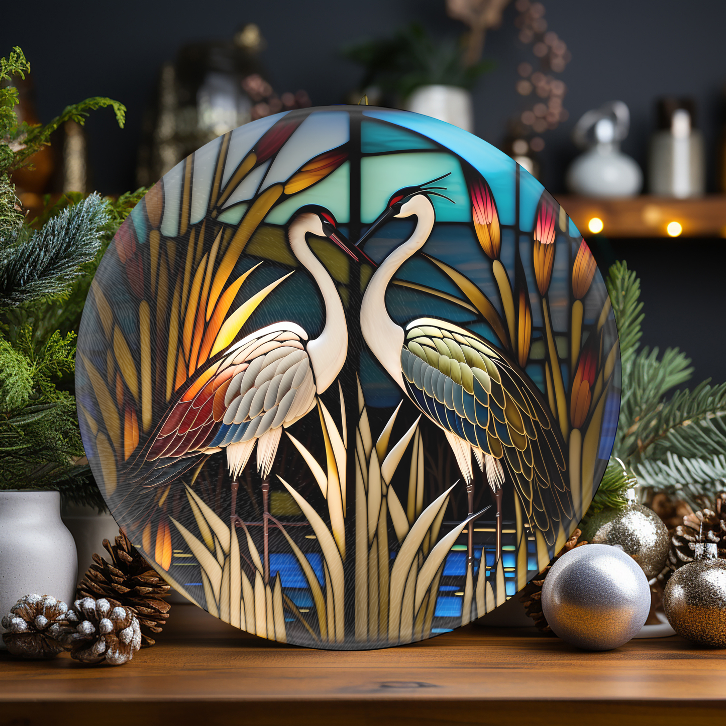 Fernville Creations - Crane Charcuterie Tempered Glass Cutting Board, Serving Tray: 12 - Inch