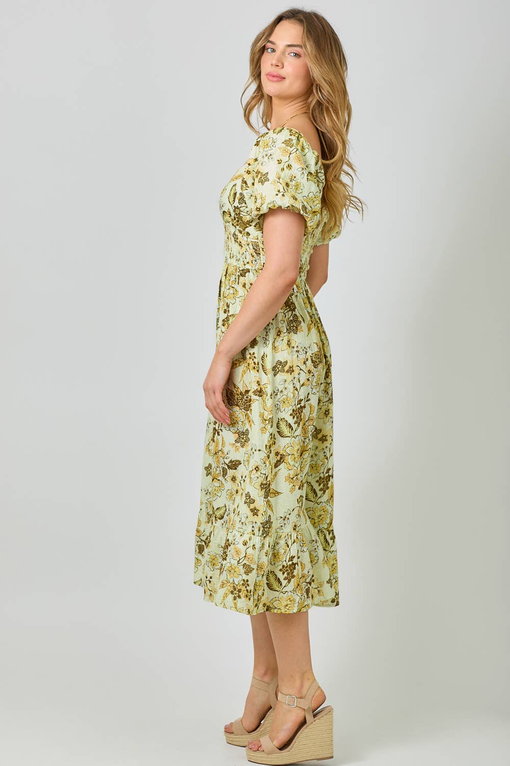 Mystree - 60945 Balloon Sleeve Long Dress: Ocean Blue / Large