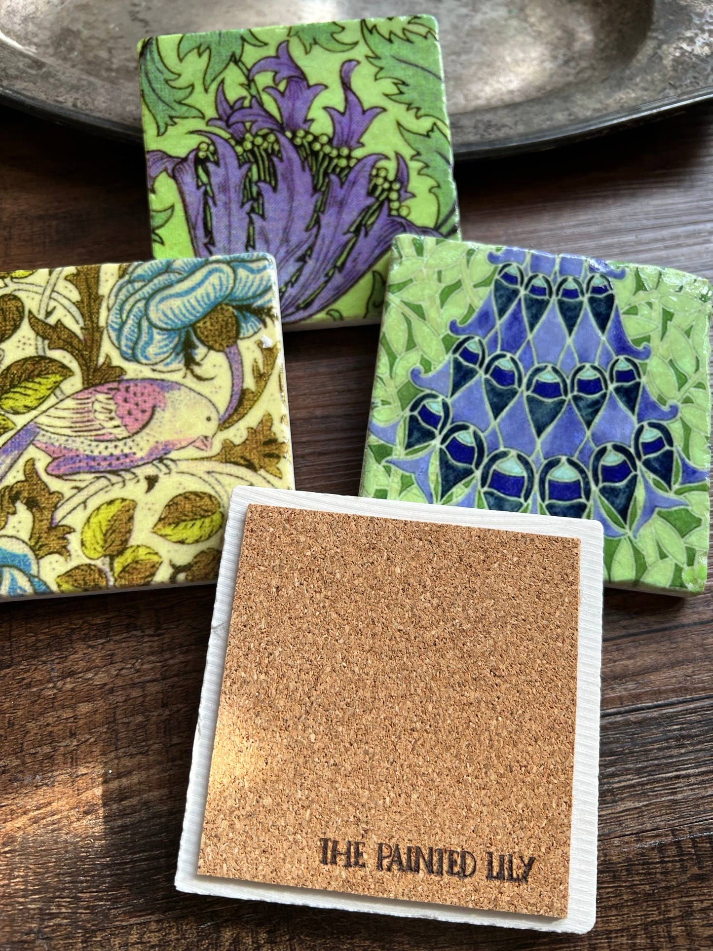 The Painted Lily - Purple Spring Floral stone coasters - case of four