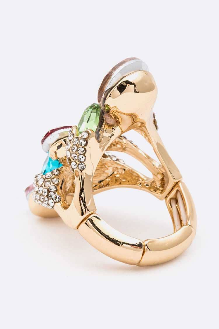 Artini Accessories - Crystal Iconic Stretch Ring: Clear/Gold