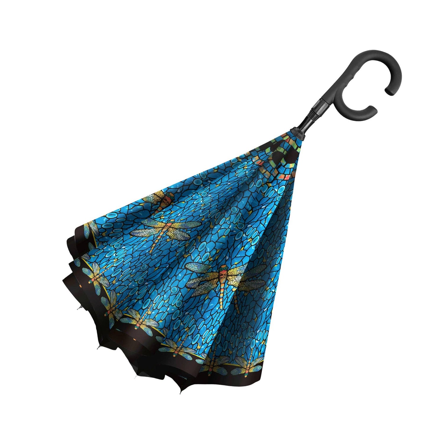 RainCaper - Tiffany Dragonfly Multi Reverse Inverted Umbrella – Hands-Free, Windproof Design