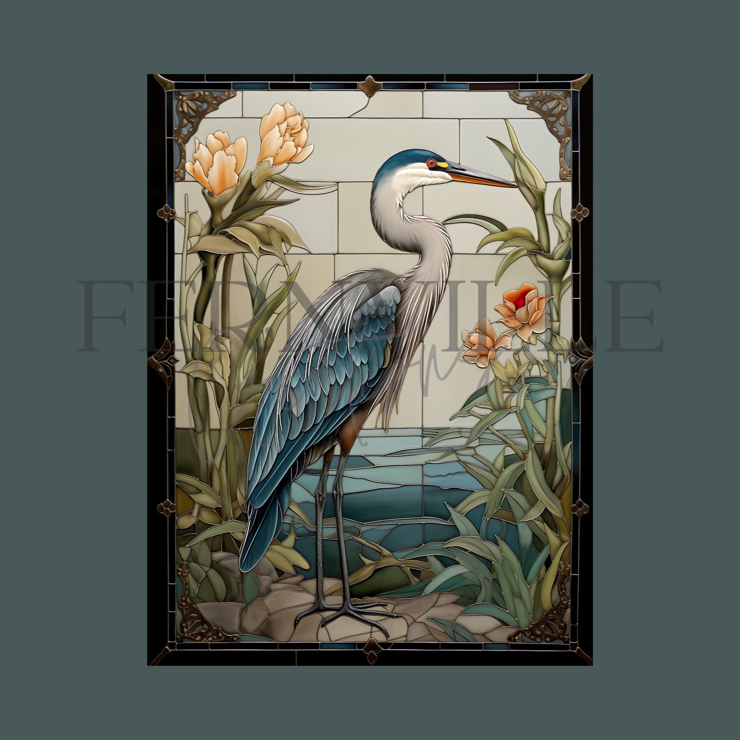 Fernville Creations - Blue Heron Tempered Glass Cutting Board, Charcuterie Board: 11 X 15 - Inch