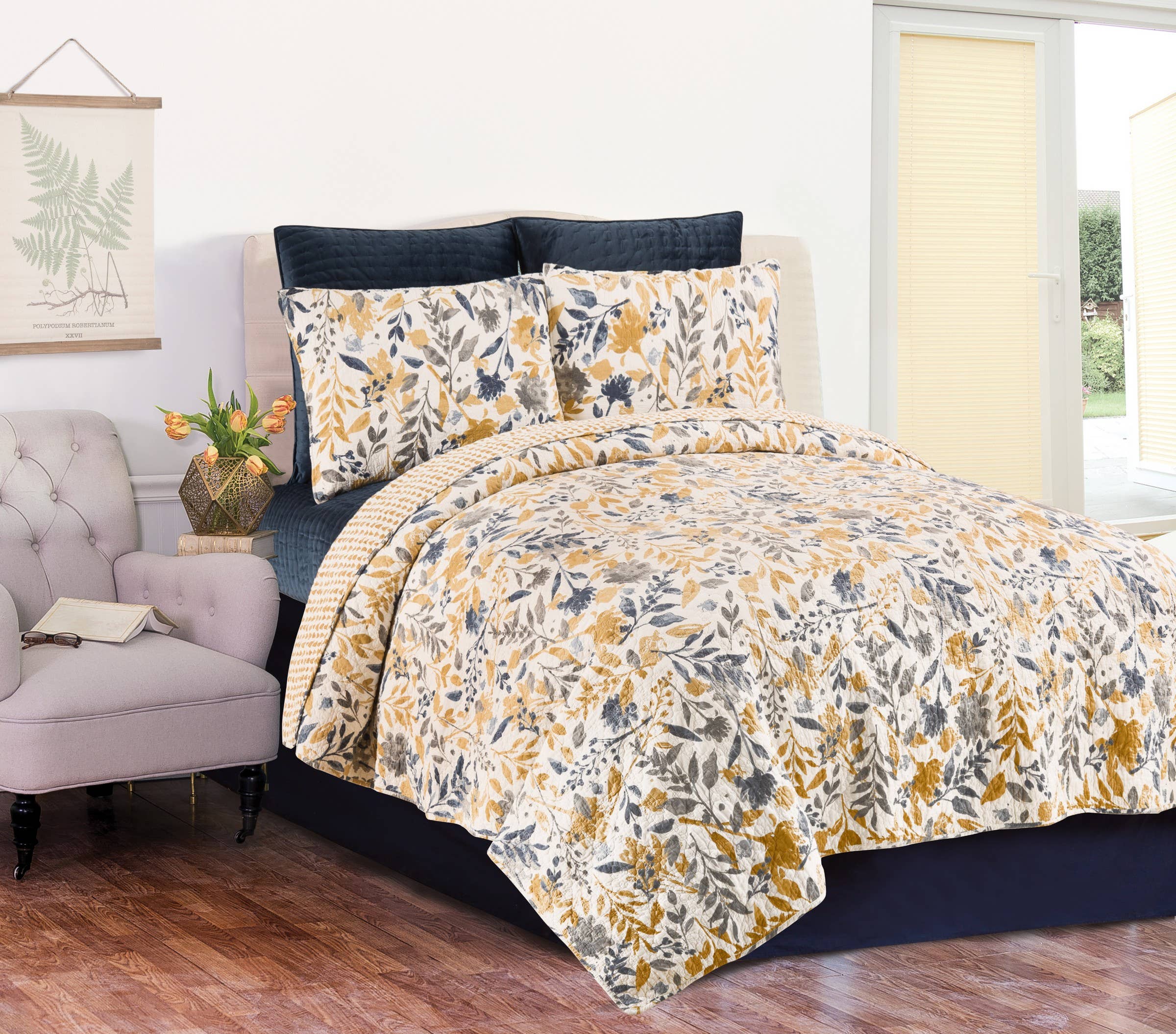 Natural Home Floral King Quilt Set - Thumbnail 4