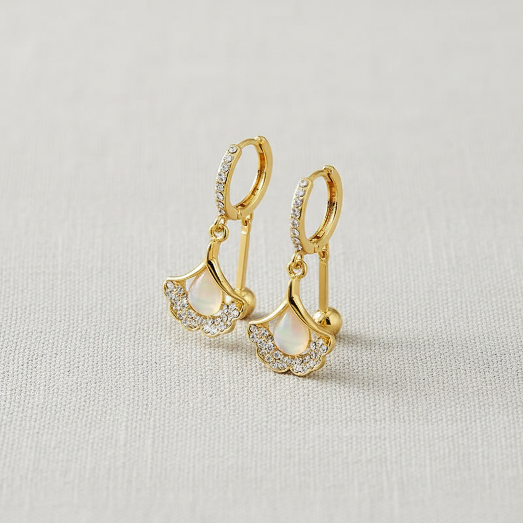 camilla dovey - Cat's Eye Silver Fan Drop Earrings