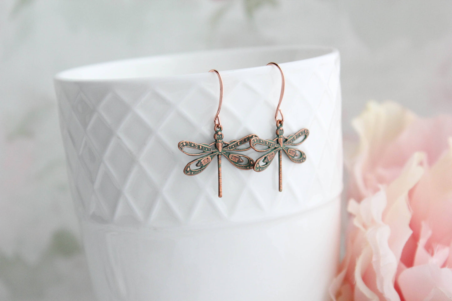A Pocket of Posies - Dragonfly Earrings | Mint Copper Earrings | Nature Jewelry