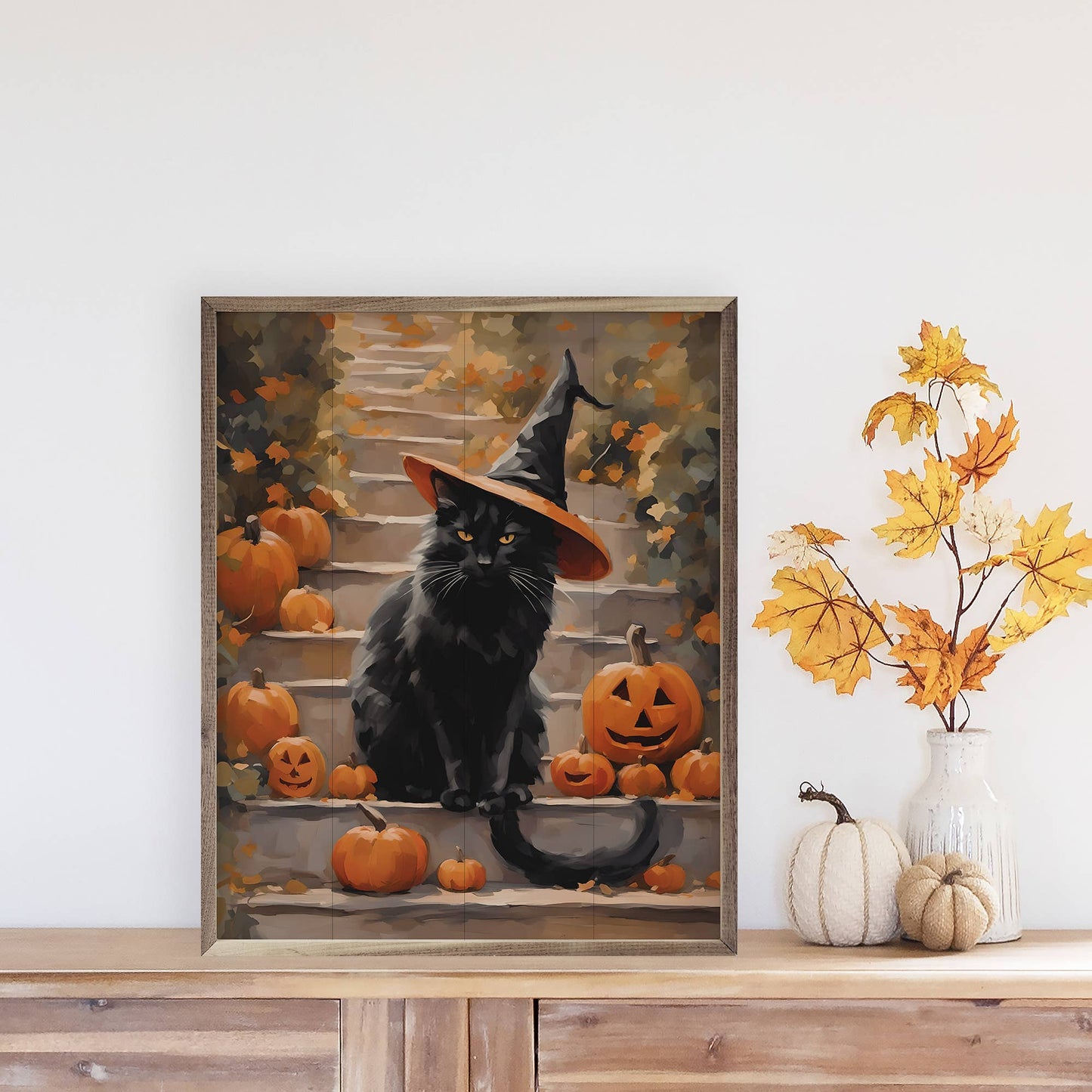 Kendrick Home - Halloween Cat With Hat: 8 x 10 x 1.5