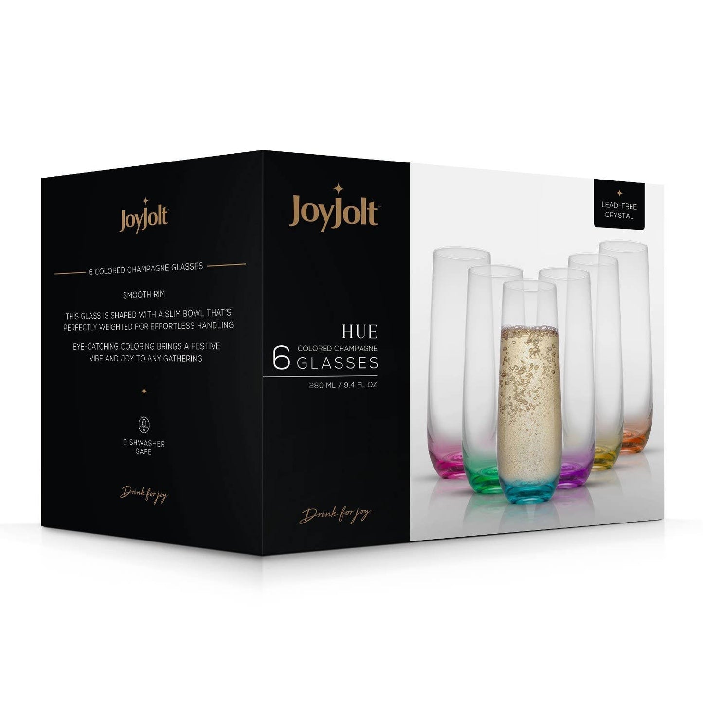 JoyJolt - Hue Colored Stemless Champagne Flutes Glasses, Party Glasses