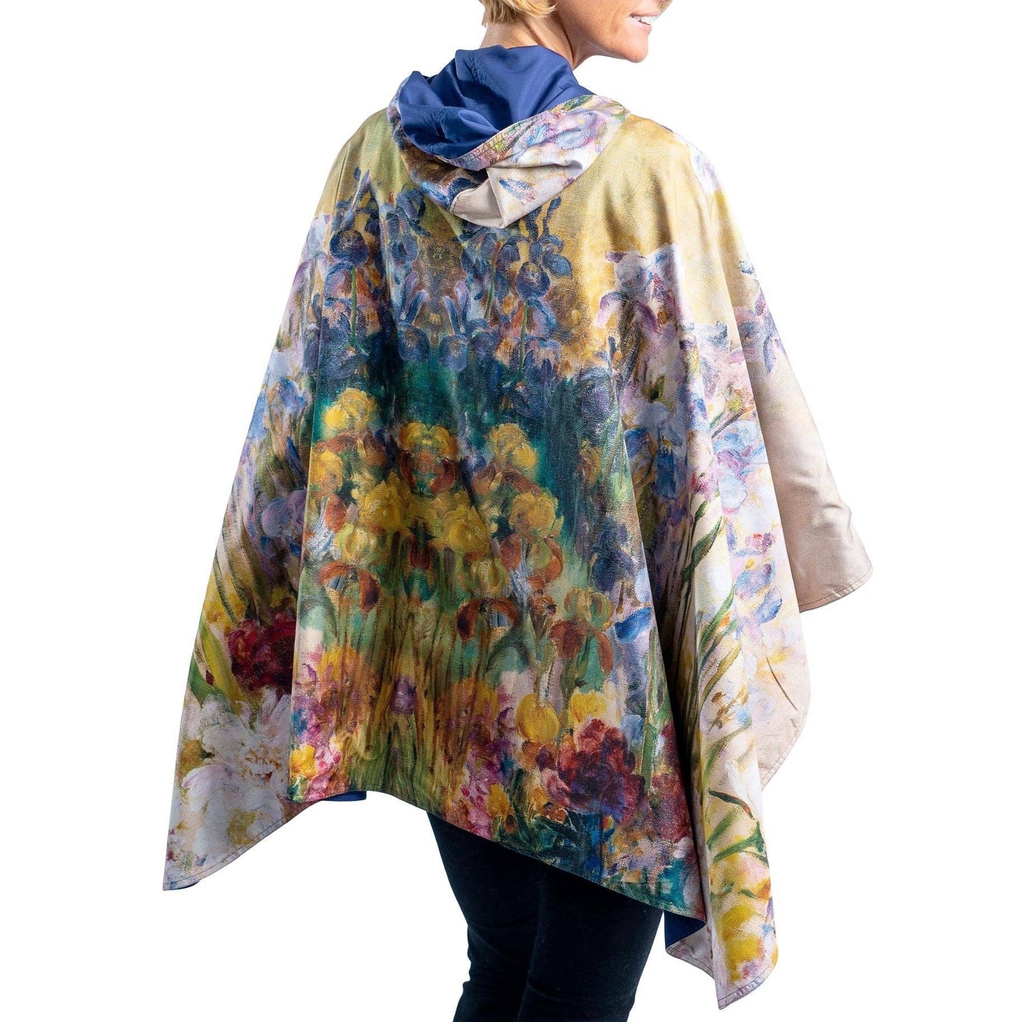 RainCaper - Tiffany Peonies & Iris Reversible Rain Cape – Lightweight Hooded Wrap for Women