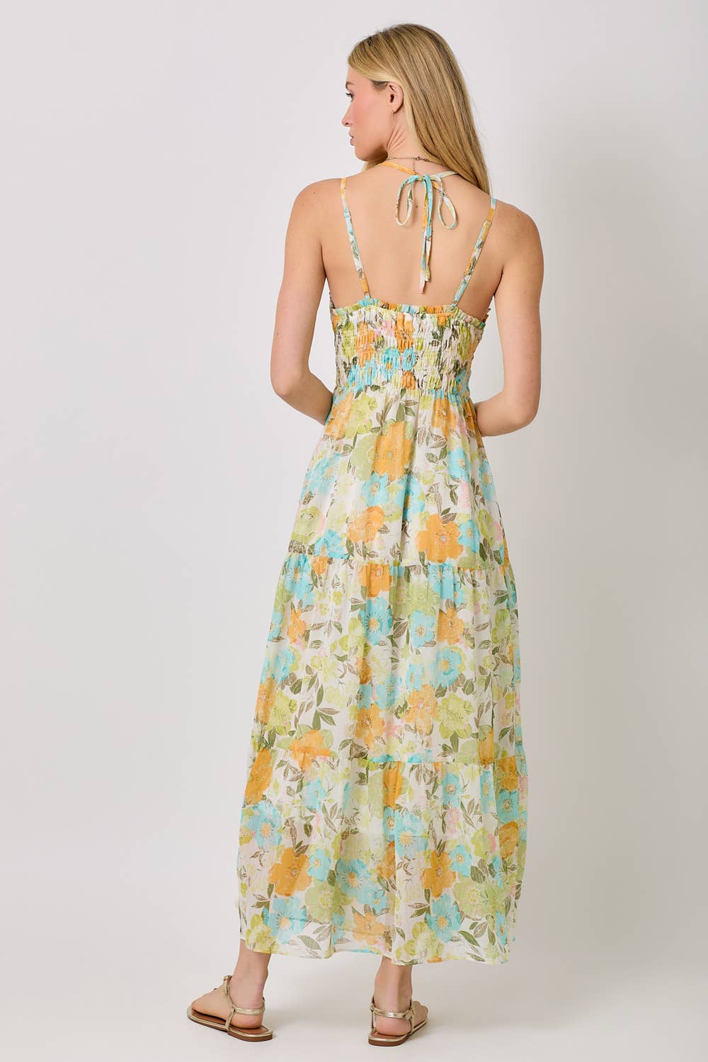 Mystree - 60487 Printed Long Tiered Dress : Pistachio Mix / Small