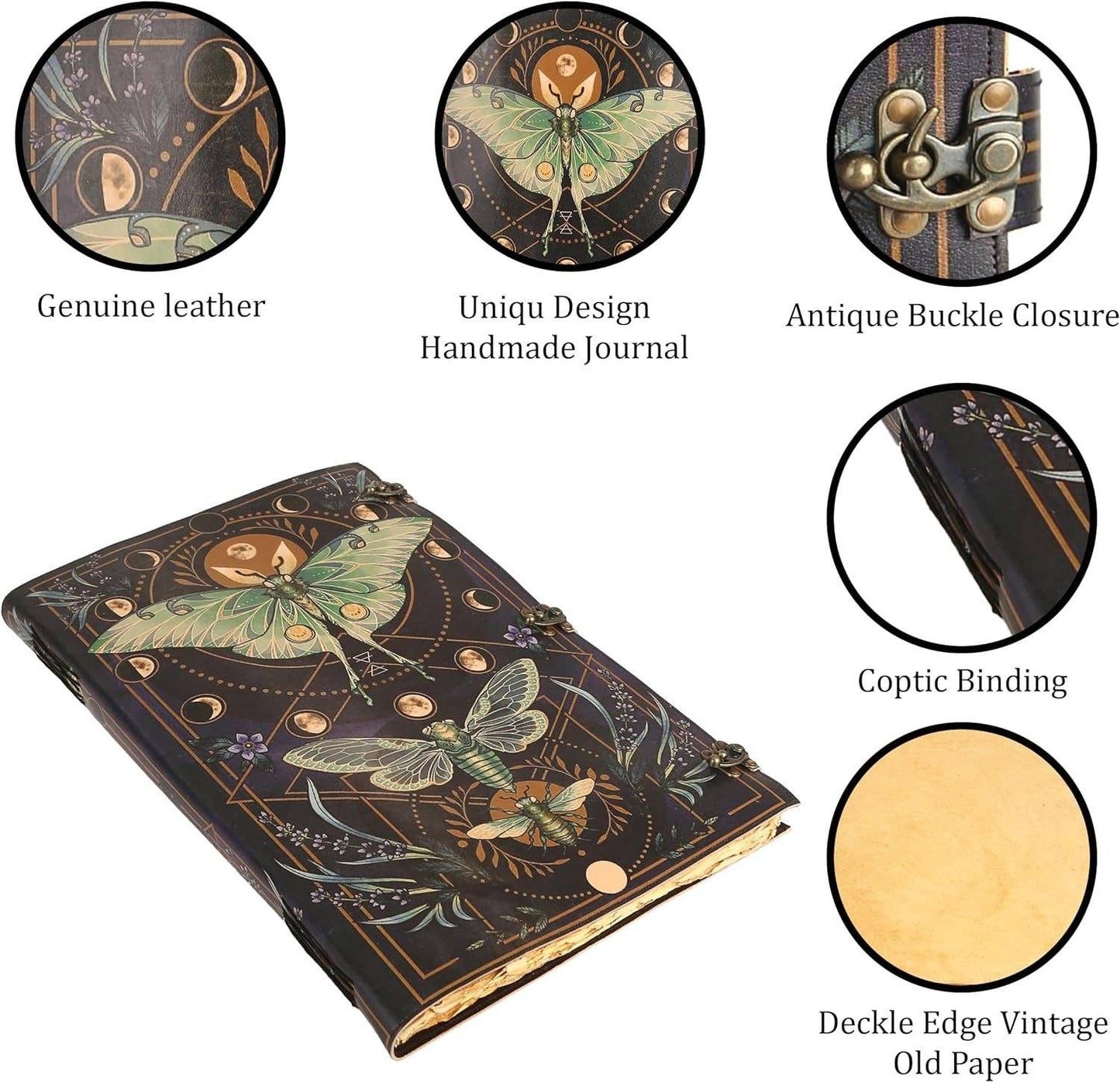 Tuzech Leather - Book of Spell LeatherBound Huge Journal Grimoire Print Diary: 22 Inches / Lady Green