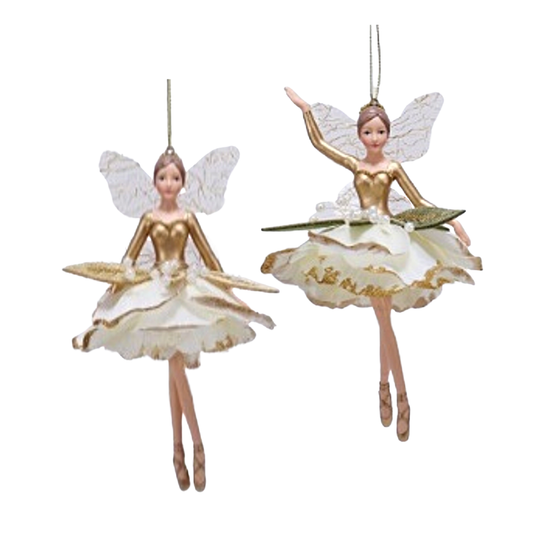 Silver Tree Home & Holiday - G79510-2 Asstd fairy orn,crm petl skrt,taupe&grn,m waist,5in