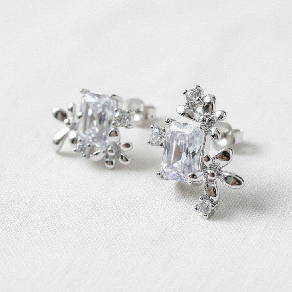 Ellemadera - Floral Cluster Gemstone Drop Earrings