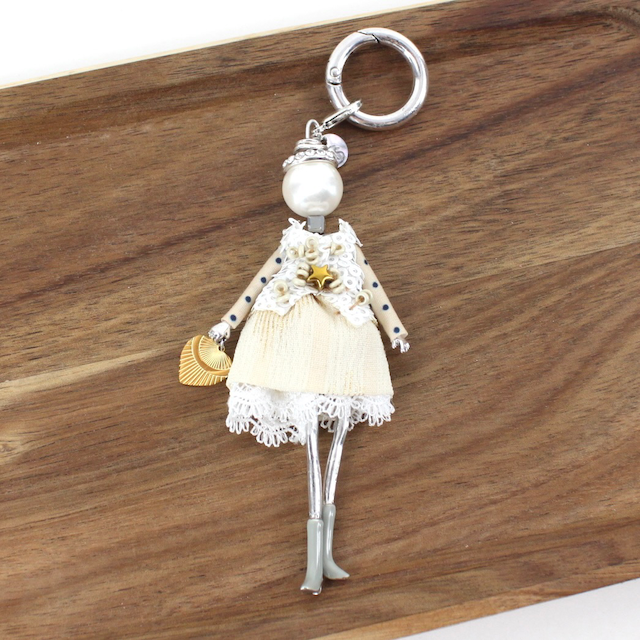 Pretty Persuasions - B24127 Stone Adorned French Doll Stainless Steel Keychain: 11 Denim/GD