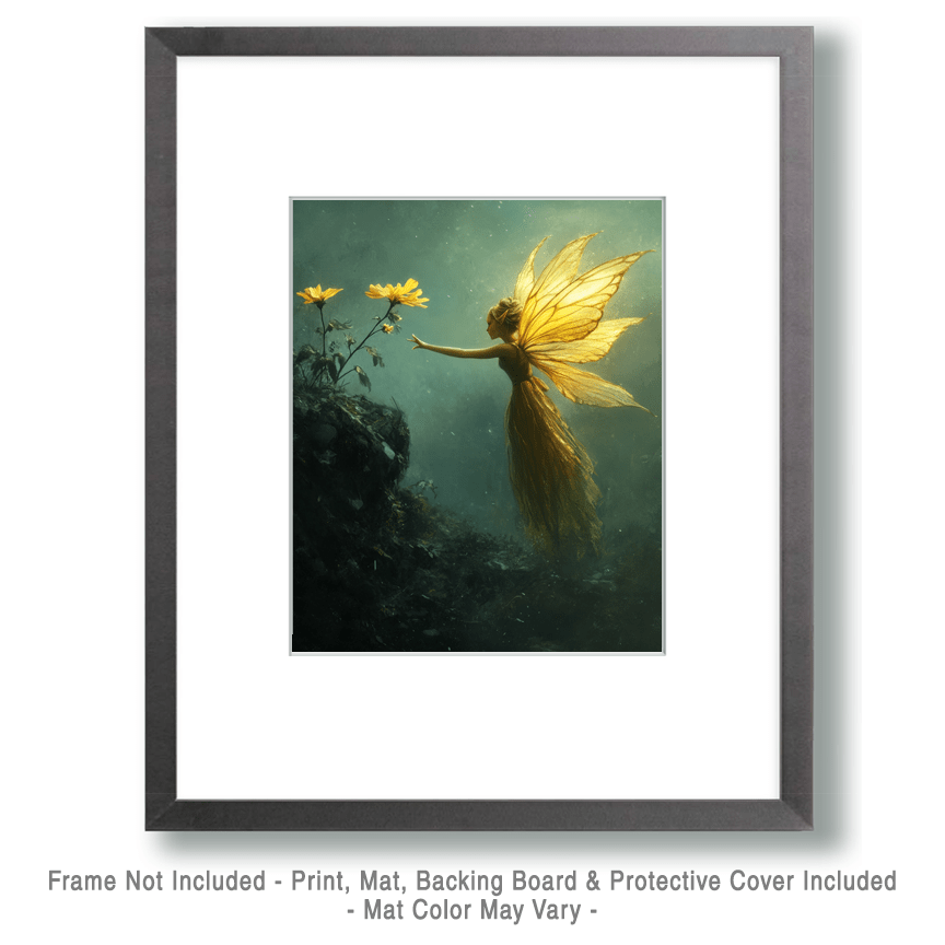 Mowbi - Golden Fairy - Fairies Wall Art Prints – 8″x10″ Artwork for 11″x14″ Frame