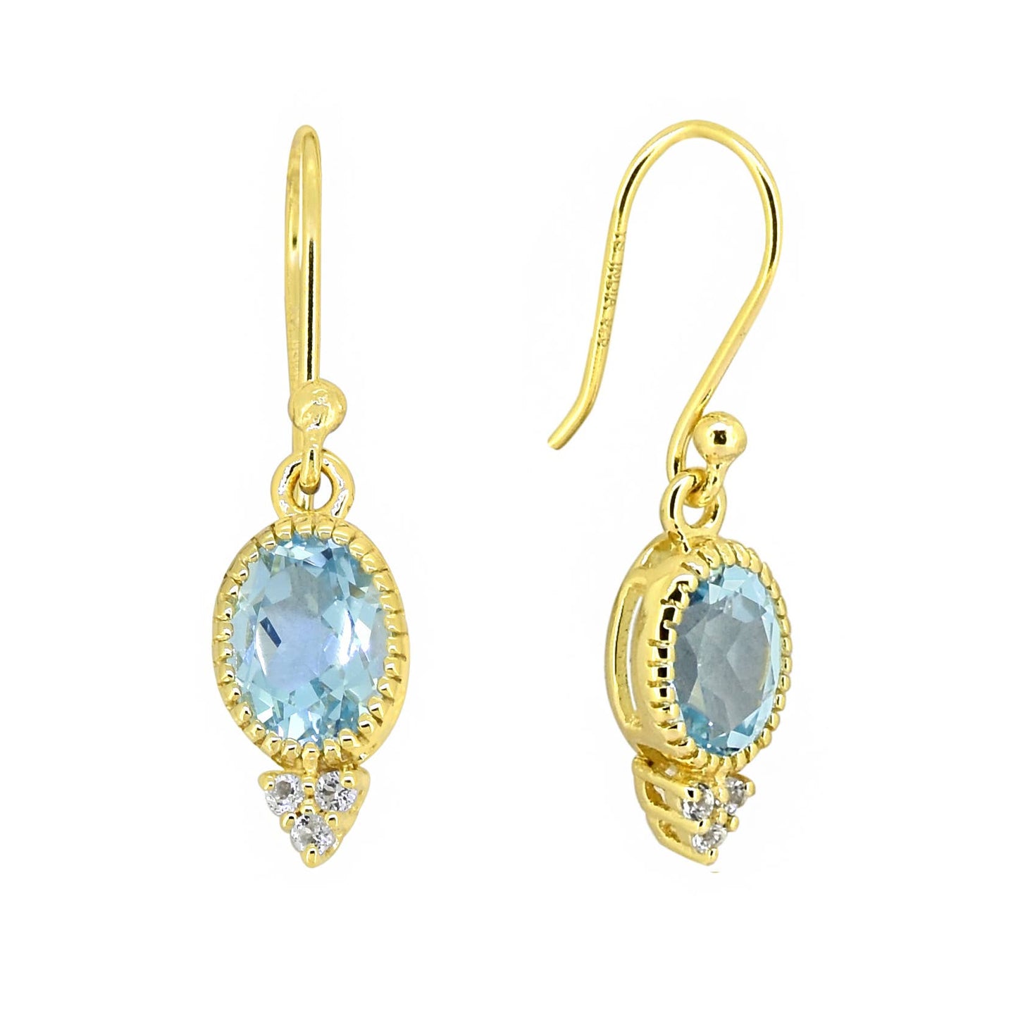 Tiramisu - Gold Plated 925 Silver Blue Topaz Dangle Earwire Earring